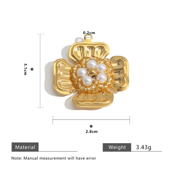 Stainless Steel Handmade Woven Flower Pearl Pendant Jewelry Accessories Earrings With Electroplating