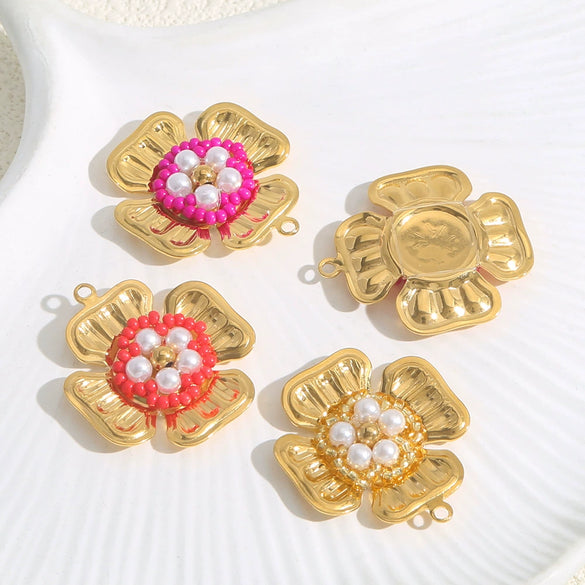 Stainless Steel Handmade Woven Flower Pearl Pendant Jewelry Accessories Earrings With Electroplating