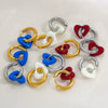 Stainless Steel Handpainted Enamel Heart And U Shape Electroplated Gold Women's Earrings