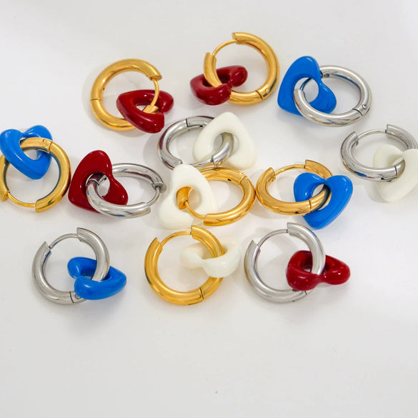 Stainless Steel Handpainted Enamel U Shape Heartshaped Electroplated Women's Earrings