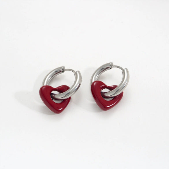 Stainless Steel Handpainted Enamel U Shape Heartshaped Electroplated Women's Earrings