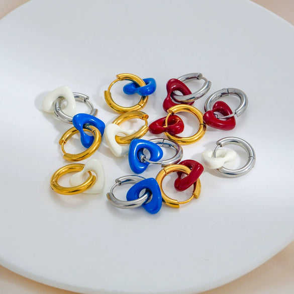 Stainless Steel Handpainted Enamel U Shape Heartshaped Electroplated Women's Earrings