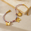 Stainless Steel Handwoven Color Rope Goldplated Bow Sun Pendant Women's Jewelry Bracelet