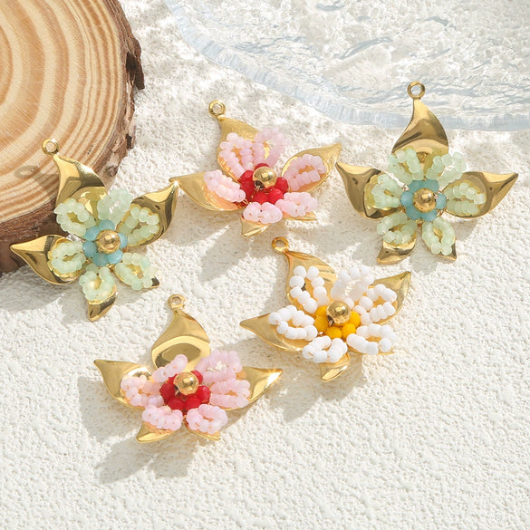 Stainless Steel Handwoven Flower And Bow Pattern Pendant Jewelry Accessories For Necklace And Earrings