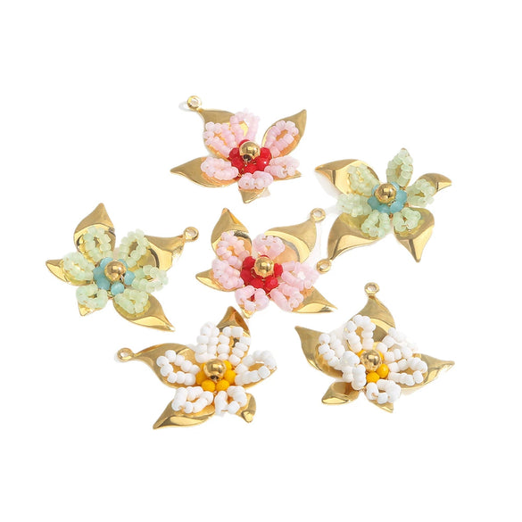 Stainless Steel Handwoven Flower And Bow Pattern Pendant Jewelry Accessories For Necklace And Earrings