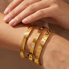 Stainless Steel Heart And Star Pattern Bracelet With Zircon Inlay And Vacuum Electroplated Finish