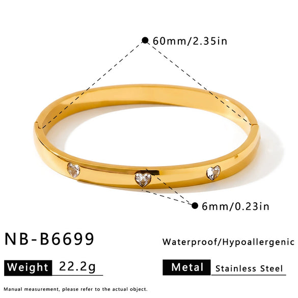 Stainless Steel Heart And Star Pattern Bracelet With Zircon Inlay And Vacuum Electroplated Finish