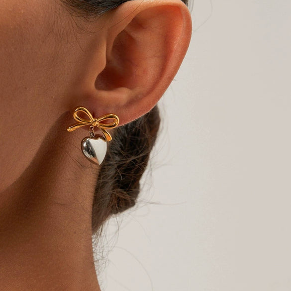 Stainless Steel Heart Bow Insects Niche Design Electroplated Women's Earrings
