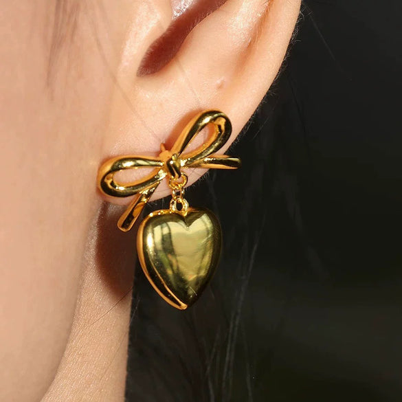 Stainless Steel Heart Bow Insects Niche Design Electroplated Women's Earrings