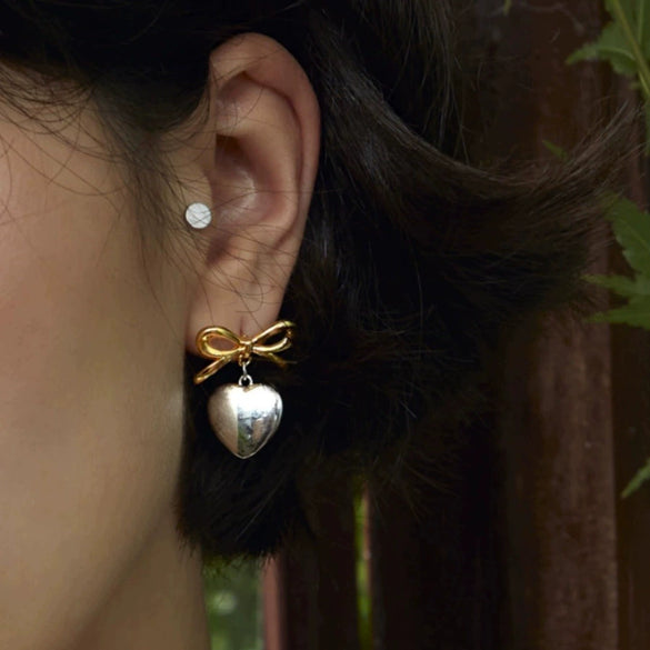 Stainless Steel Heart Bow Insects Niche Design Electroplated Women's Earrings
