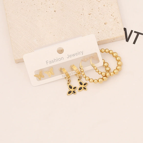 Stainless Steel Heart Butterfly Earring Set With Electroplating