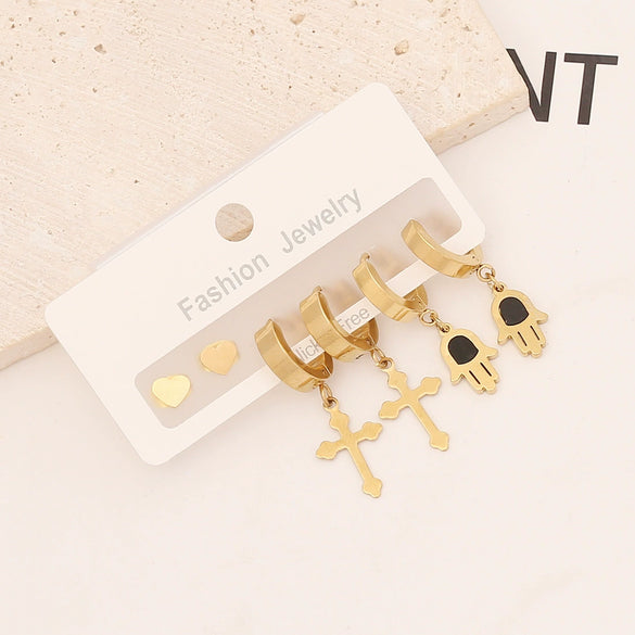 Stainless Steel Heart Butterfly Earring Set With Electroplating