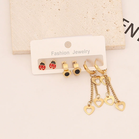 Stainless Steel Heart Butterfly Earring Set With Electroplating