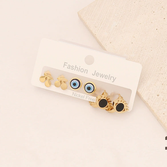 Stainless Steel Heart Butterfly Earring Set With Electroplating