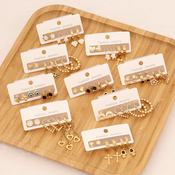 Stainless Steel Heart Butterfly Earring Set With Electroplating