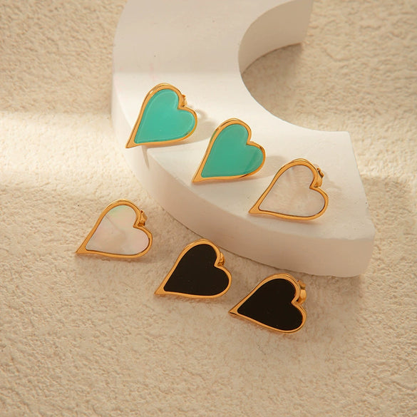 Stainless Steel Heart Drop Earrings French Retro Style Electroplated