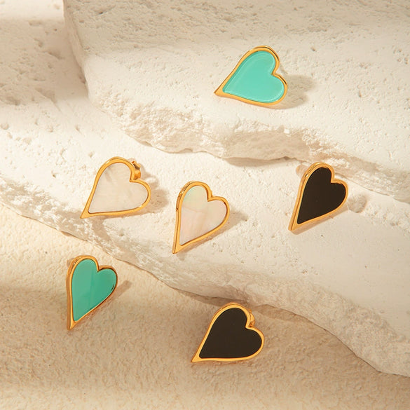 Stainless Steel Heart Drop Earrings French Retro Style Electroplated