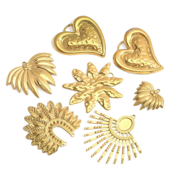 Stainless Steel Heart Fanshaped Leaf Pendant Jewelry Highend Electroplated For Necklace Bracelet Accessories