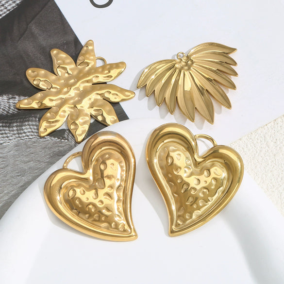 Stainless Steel Heart Fanshaped Leaf Pendant Jewelry Highend Electroplated For Necklace Bracelet Accessories
