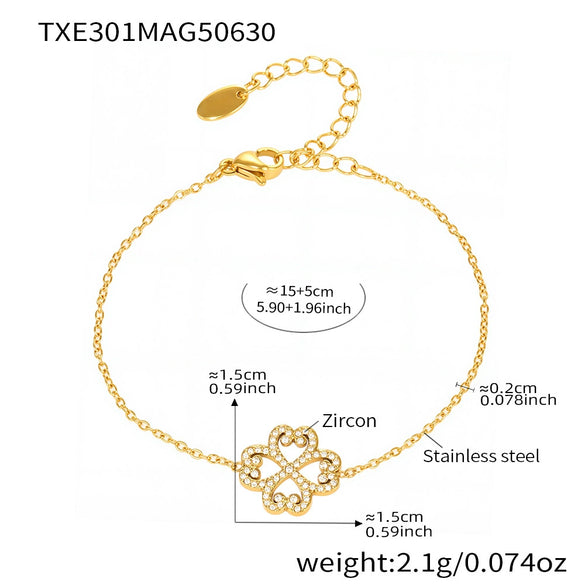 316L Stainless Steel Heart Fourleaf Flower Multilayer Necklace Bracelet Set For Women Electroplated Fashion Elegant