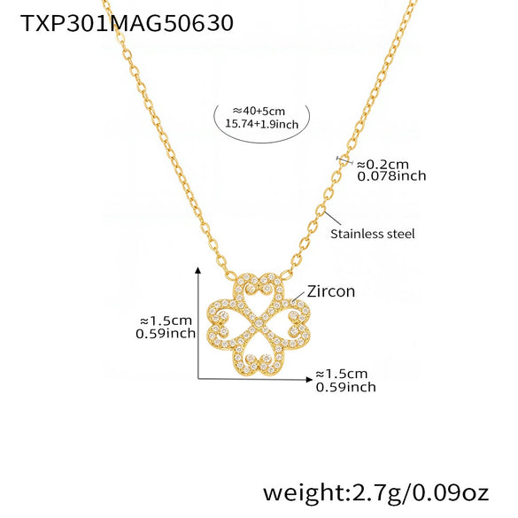316L Stainless Steel Heart Fourleaf Flower Multilayer Necklace Bracelet Set For Women Electroplated Fashion Elegant