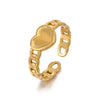Stainless Steel Heart Geometric Oval Opening Adjustable Ring With Electroplating For Women