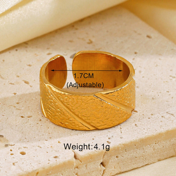 Stainless Steel Heart Geometric Oval Opening Adjustable Ring With Electroplating For Women