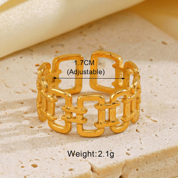 Stainless Steel Heart Geometric Oval Opening Adjustable Ring With Electroplating For Women