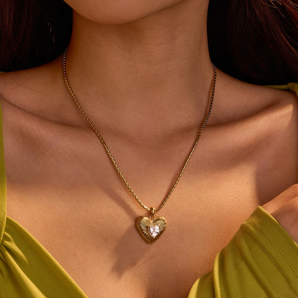 Stainless Steel Heart Geometric Pattern Electroplated Pendant Necklace For Women
