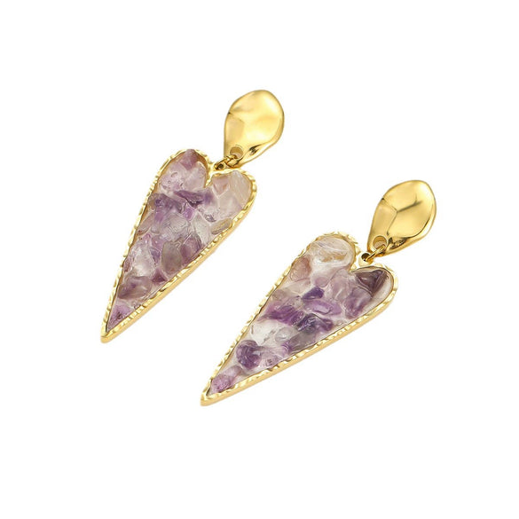 Stainless Steel Heart Geometric Pendant Earrings With Natural Stone Electroplated For Women