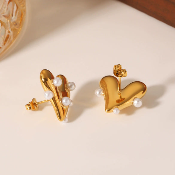 Stainless Steel Heart Geometric Stud Earrings For Women Electroplated