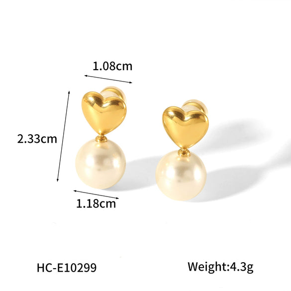 Stainless Steel Heart Geometric Stud Earrings For Women Electroplated