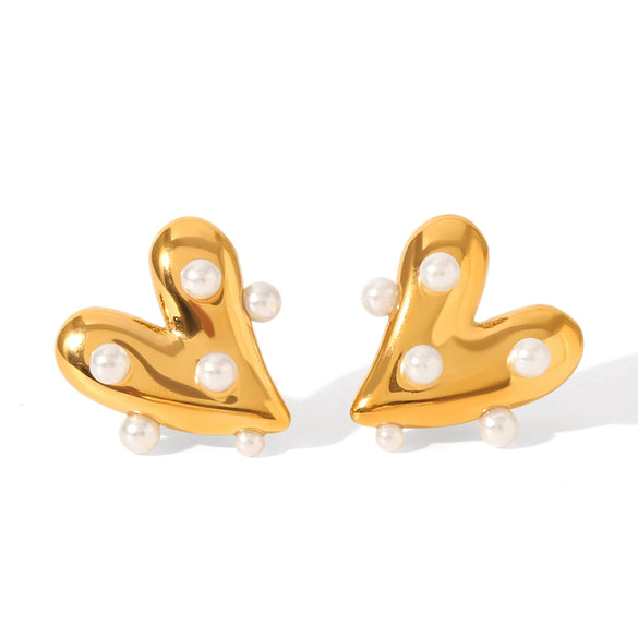Stainless Steel Heart Geometric Stud Earrings For Women Electroplated