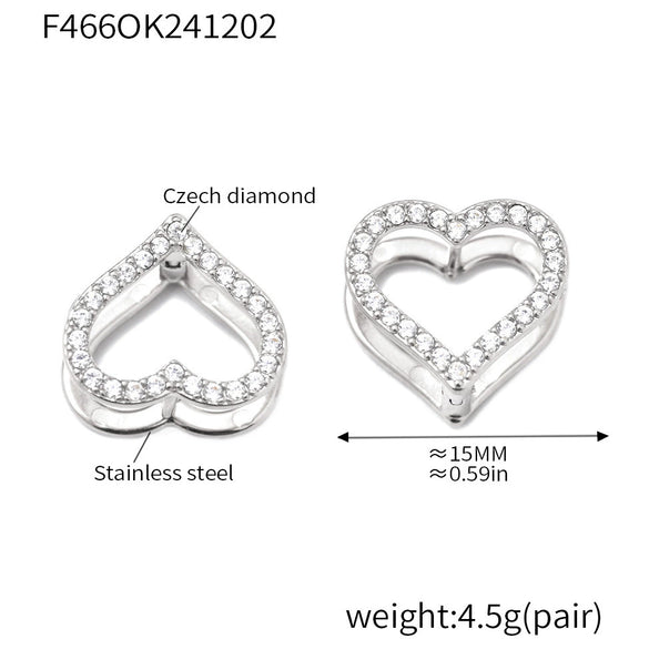 Stainless Steel Heart Geometric Zircon Handinlaid Electroplated Earrings For Women