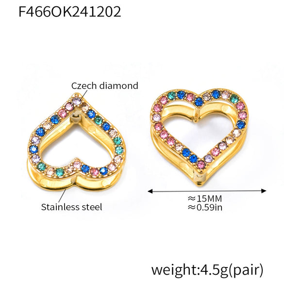 Stainless Steel Heart Geometric Zircon Handinlaid Electroplated Earrings For Women