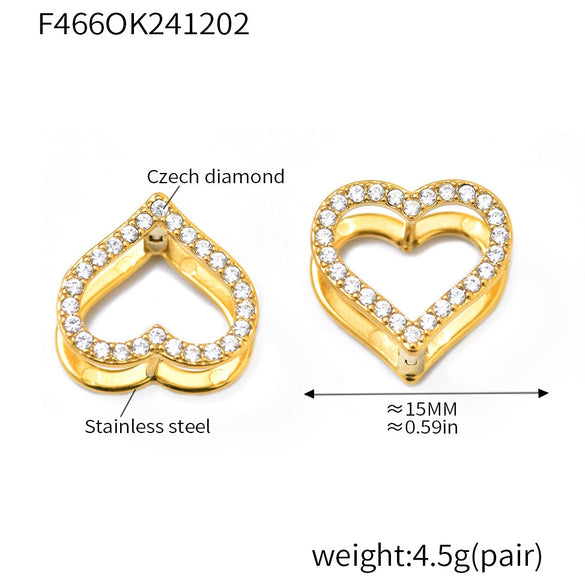 Stainless Steel Heart Geometric Zircon Handinlaid Electroplated Earrings For Women