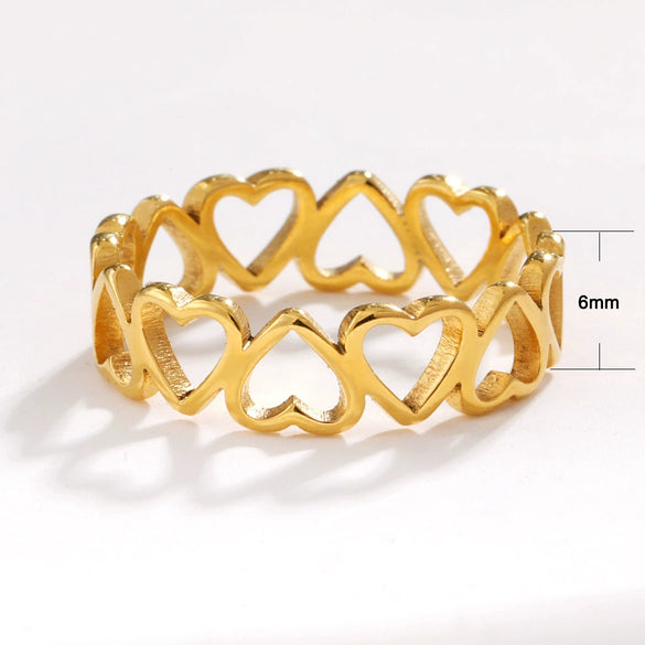 Stainless Steel Heart Hollow Geometric Stacked Style Electroplated Unisex Ring