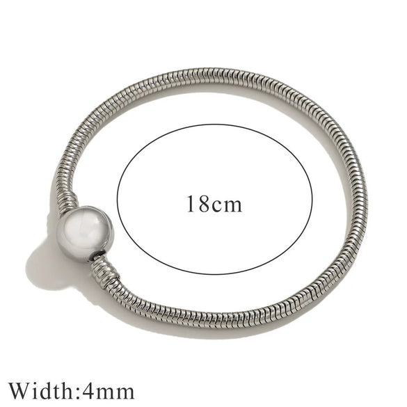Stainless Steel Heart Pattern Beads Bracelet With Openable Snake Chain And Electroplating Treatment