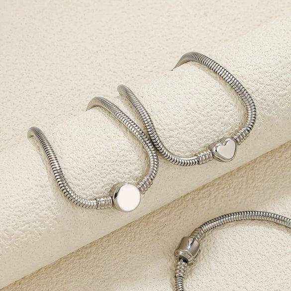 Stainless Steel Heart Pattern Beads Bracelet With Openable Snake Chain And Electroplating Treatment