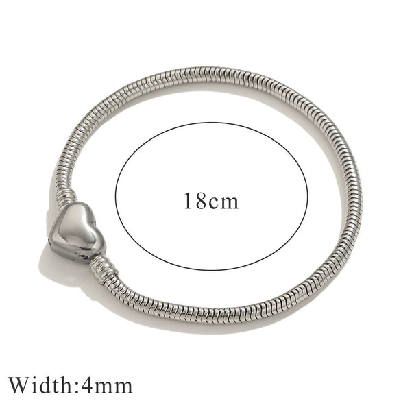 Stainless Steel Heart Pattern Beads Bracelet With Openable Snake Chain And Electroplating Treatment
