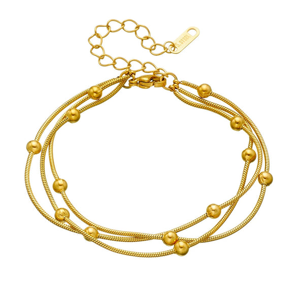 Stainless Steel Heart Pattern Three Color Three Layer Steel Ball Anklet For Women