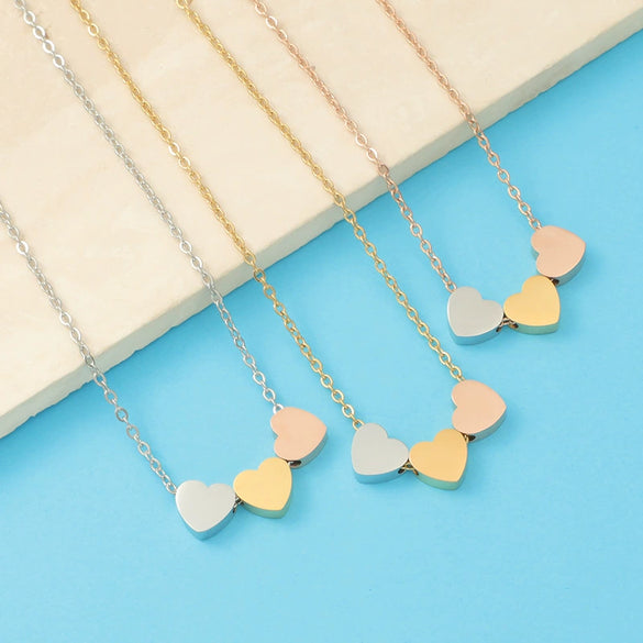 Stainless Steel Heart Pattern Threeheart Necklace