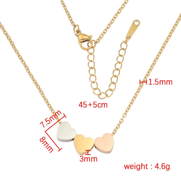 Stainless Steel Heart Pattern Threeheart Necklace