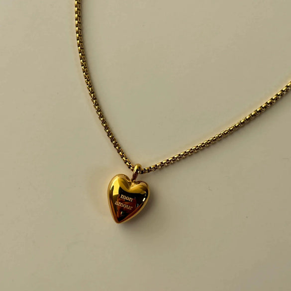 Stainless Steel Heart Pendant Necklace Double Sided Heart Retro Style Furnace Vacuum Plating Jewelry For Women