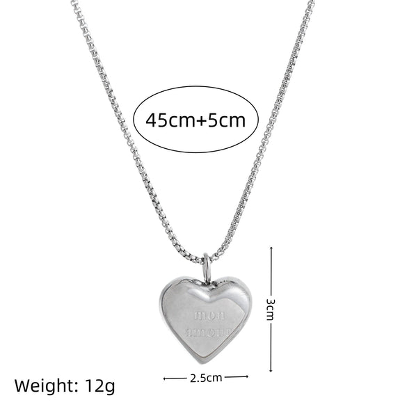 Stainless Steel Heart Pendant Necklace Double Sided Heart Retro Style Furnace Vacuum Plating Jewelry For Women