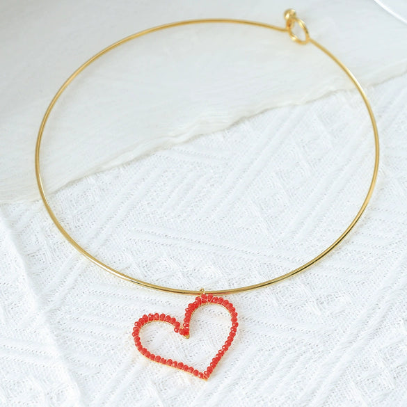 Stainless Steel Heart Pendant Necklace With Colorful Diamond Electroplating Fashion Style
