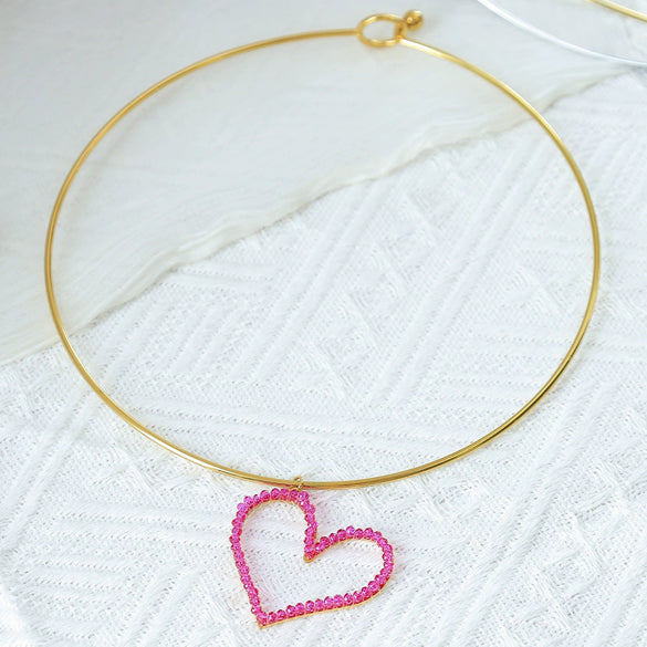 Stainless Steel Heart Pendant Necklace With Colorful Diamond Electroplating Fashion Style