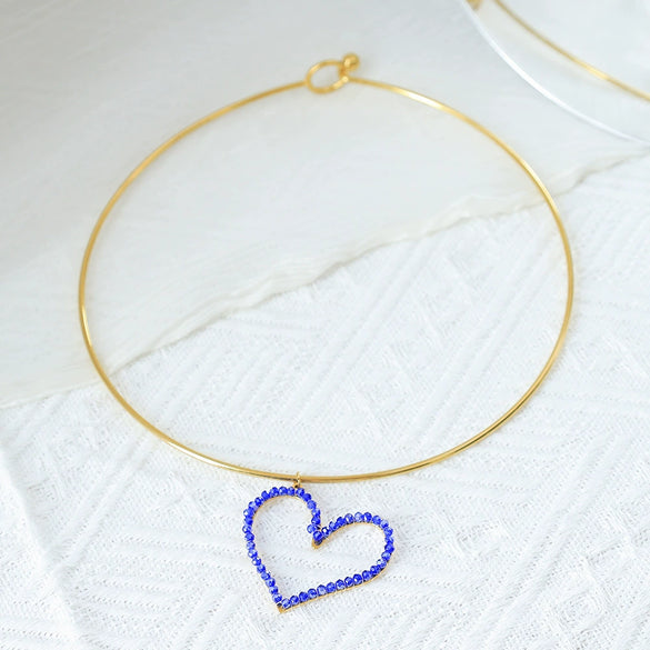 Stainless Steel Heart Pendant Necklace With Colorful Diamond Electroplating Fashion Style