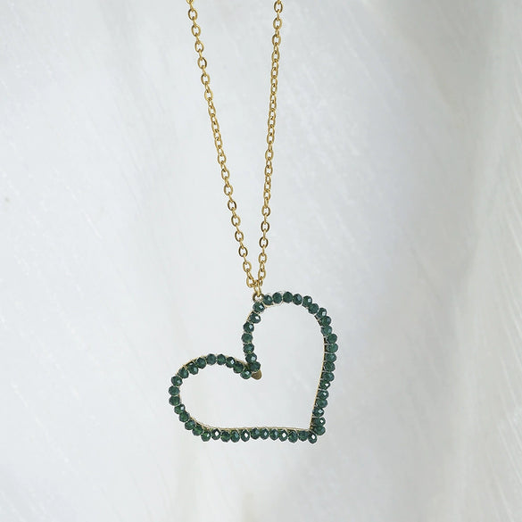 Stainless Steel Heart Pendant Necklace With Colorful Diamond Electroplating Fashion Style