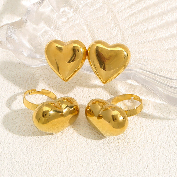 Stainless Steel Heart Shape Electroplated Fashion Exaggerated Irregular Opening Adjustable Women's Ring Jewelry
